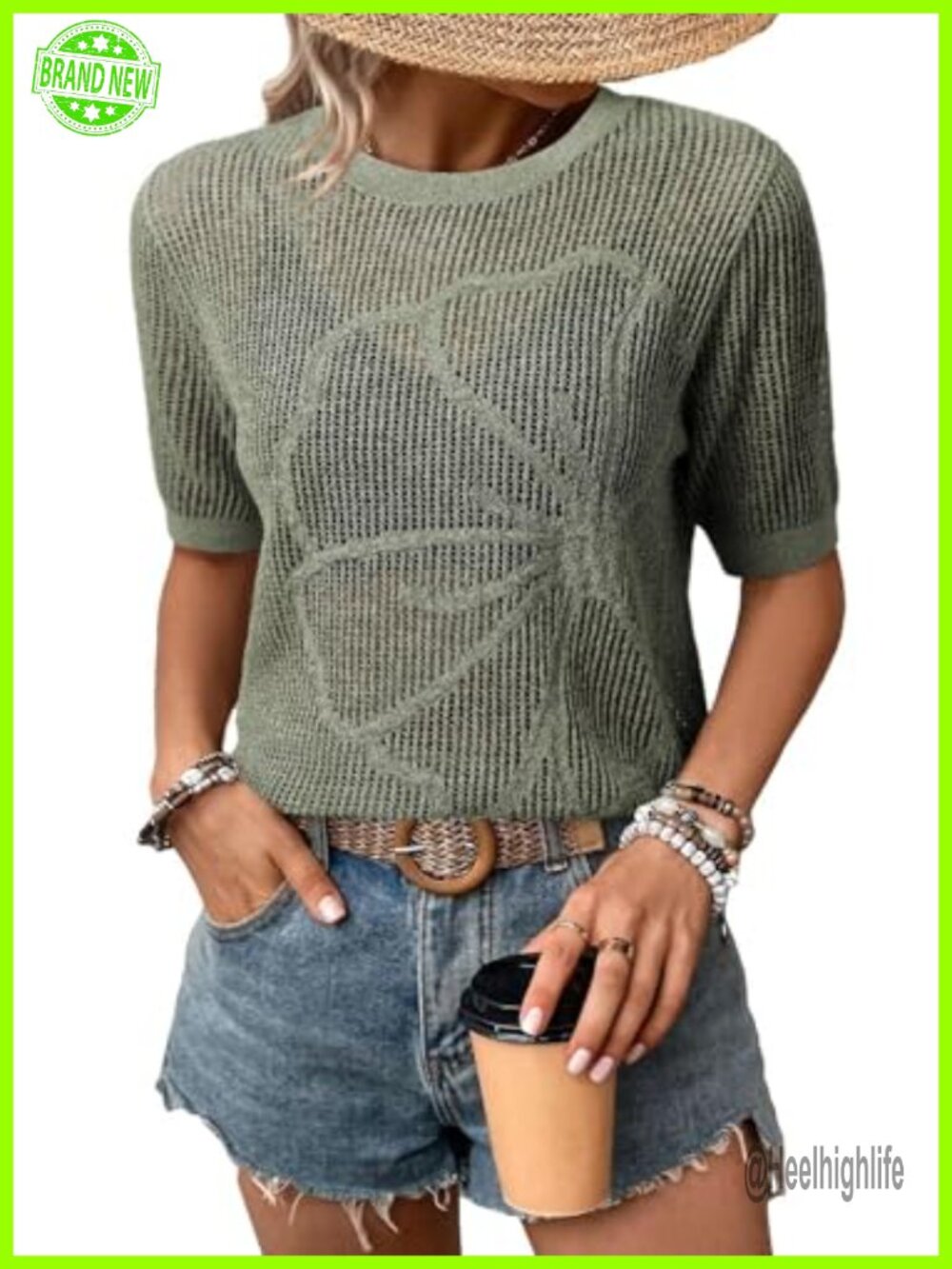 Womens Crochet Hollow Out Short Sleeve Sweater Pullover Boho Beach Top